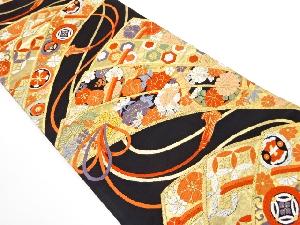 桧扇に花丸文・古典柄織り出し　袋帯